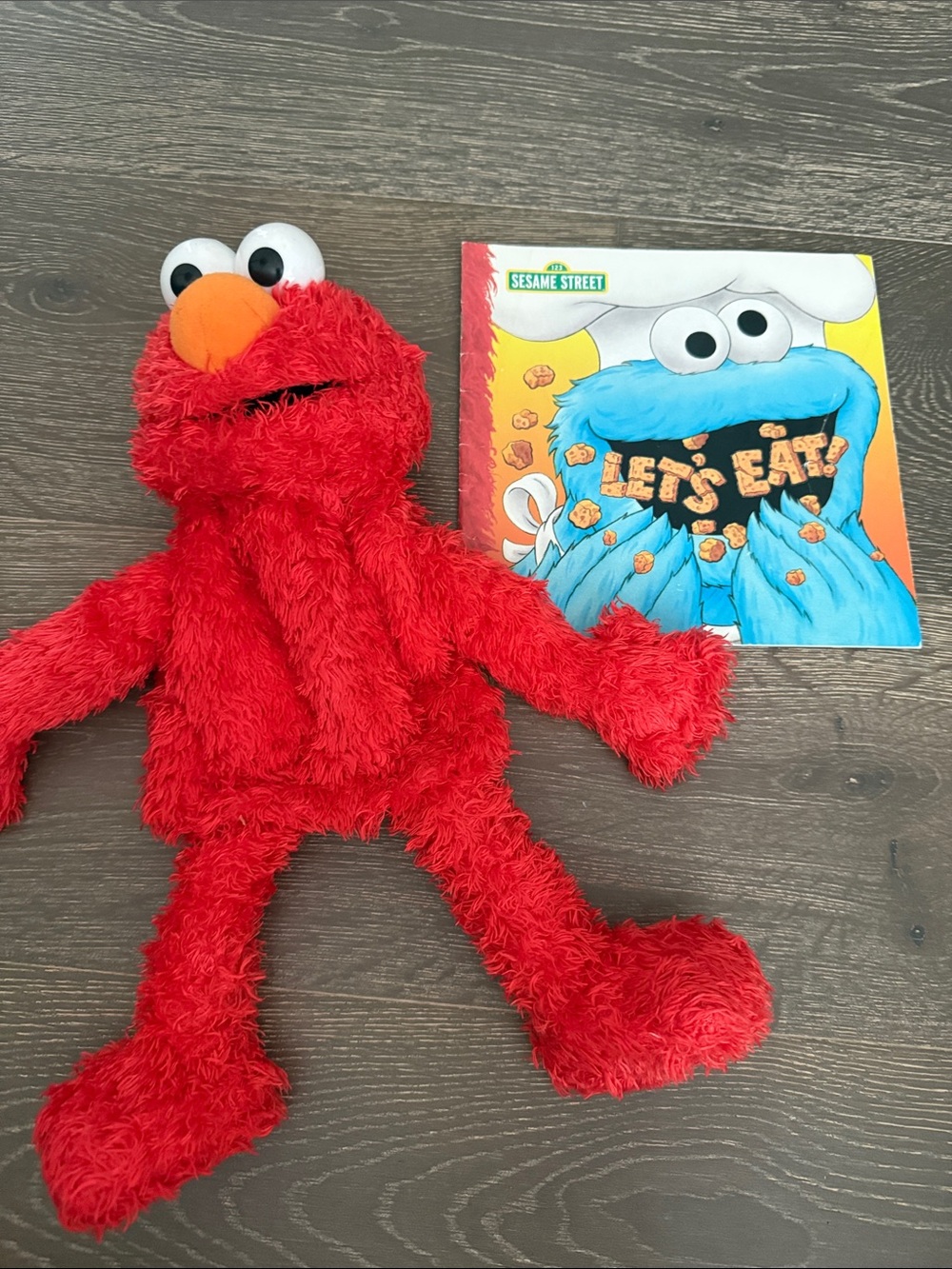 Elmo Plush Puppet Toy and Sesame Street Cookie Monster Book